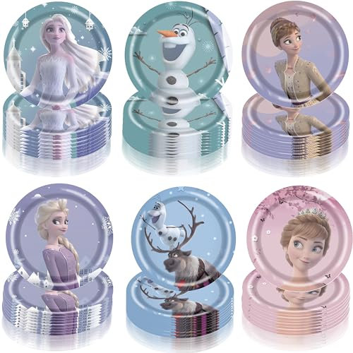 REAGAR Lot de 60 assiettes de fête La Reine des Neiges Elsa - Accessoires de fête - Elsa La Reine des Neiges - Décoration d'anniversaire de bébé (17,8 cm)