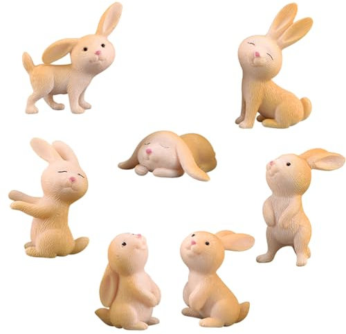 7 Stück Mini Hase Figuren Harz, Mini Hase Deko, Mikrolandschaft Hase Figuren, Osterhasen Figuren, Feengarten Mikrolandschaft Ostern Frühling Festival Party Dekoration Desktop Ornament