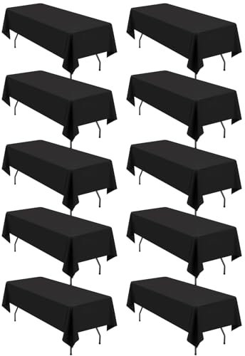 10er-Pack rechteckige Tischdecken, 153 x 260 cm, Schwarze Tischdecke, Polyester-Tischdecke für 1,8 m große rechteckige Tische, Flecken- und knitterfrei, waschbare Stoff-Tischdecken für Hochzeit