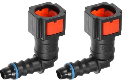 A ABSOPRO Connecteur de déconnexion rapide du tuyau de carburant pour voiture à 90 degrés 1/4 6.3mm SAE vers tuyau de 1/4 6mm Déconnexion du tuyau en plastique rouge (Ensemble de 2).