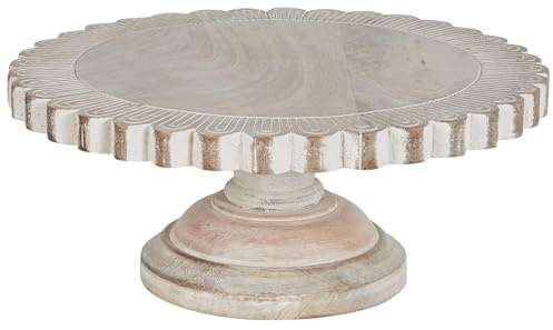 Beliani Tortenplatte mit Fuß Mangoholz Hellbraun Antik-Optik rund 30 cm Retro Memfis