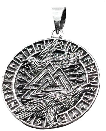 Kiss of Leather Anhänger Wotansknoten mit Raben aus 925 Sterling Silber Si. 460