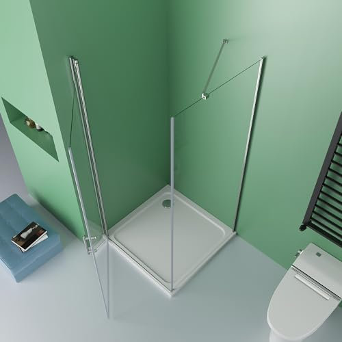 DOOLEEWEE 80 x 90 cm Eckeinstieg Duschkabine Pendeltür Duschtür mit Seitenwand Duschwand Duschabtrennung Glas aus 6mm ESG,Nano Beschichtung, Höhe 195 cm,OHNE Duschtasse