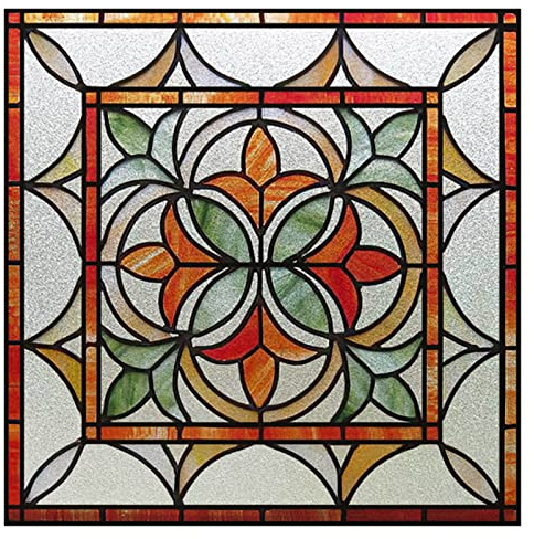 Vinilos Para Cristales Película for ventana, películas de vidrieras esmeriladas, pegatina adhesiva estática de diseño Art Deco personalizado, tratamiento de ventana de lámina decorativa for el hogar (