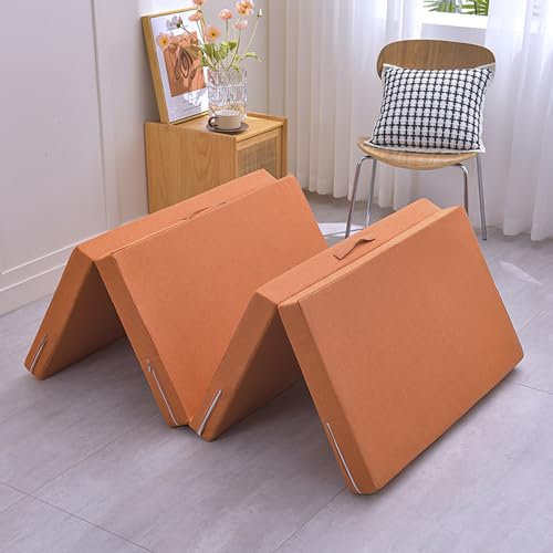 Klappmatratze Gästematratze, tragbare faltbare Isomatte für Reisen, Camping, Gästebett, doppelseitige Klappcouch mit waschbarem Bezug, Schlafsofa-Matratze (200 x 70 x 5 cm, Orange)