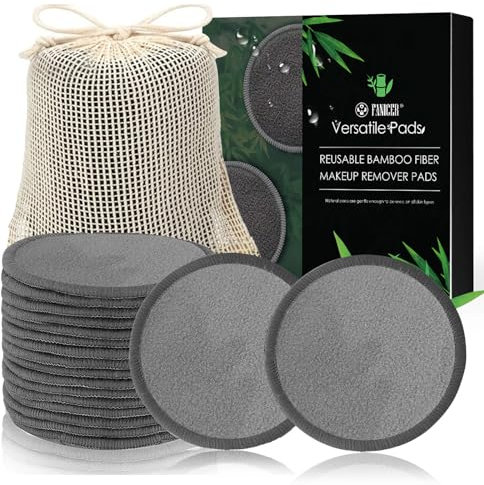 18 pcs Cotons Démaquillant Lavable,Tampons Démaquillants fibre de bambou,Réutilisable Tampons Démaquillants,Démaquillant Tampons pour Tout Type de Peau,Gris