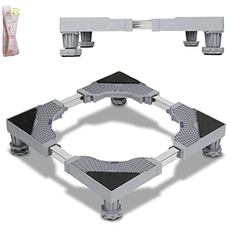 ISOISL Base per lavatrice con 4 piedi, carico orso massimo 350 kg, supporto per lavatrice, larghezza regolabile 41-66 cm, base in lavatrice con funzione ammortizzante antiscivolo