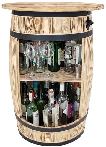 WEECO Bar Tonneau en Bois - Meuble Bar avec Plateau et Ouvre-Bouteille - Étagère pour 30-40 Bouteilles - Style Rustique et Vintage - 80x50 cm