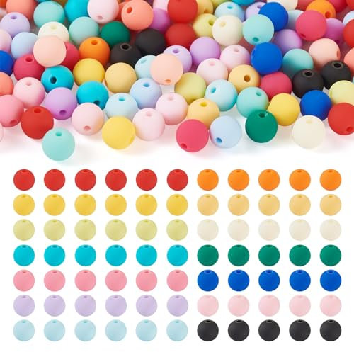 Bestewelry Lot de 191 perles rondes en acrylique de 8 mm - 14 couleurs - Style caoutchouté - Perles rondes en silicone - Petites perles d'espacement colorées en plastique pour loisirs créatifs,