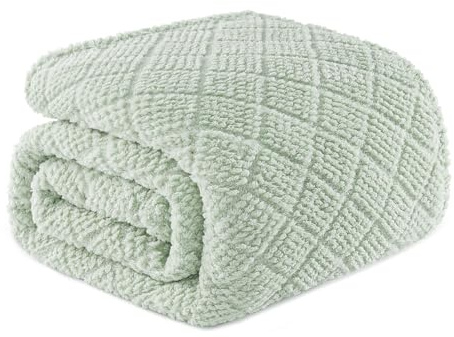 Whale Flotilla Soft Jacquard King Size Blanket for Bed, Sage Green | 230x264CM, Waffle Blankets for Home Decor Chair Bed Coach, Lightweight and Cozy Bedspread, All Season, Fluffy Microfiber