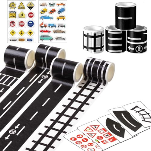 11 Stück Eisenbahn Straßen Klebeband Straßenband für Spielzeugautos DIY Züge Eisenbahnen Rennwagen Spur Road Tape Wandtattoo Verkehrszeichen Aufkleber für Spielen Lernen Kunst DIY Handwerk Aufkleber
