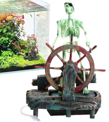 Aquarium Dekorationen Skelett Aquarium Dekorationen Skelett | Wasser Ornament Totenkopf Luftangetrieben | Aquarium Ornament Skelett Deko Pirat für Ornament für a