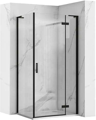 Rea - Box Doccia Black 80X80 Cabina Doccia Senza Piatto Doccia Vetro Di Sicurezza Temperato Transparentne 6mm (Nero Opaco) Porta: 80 Parete: 80 cm