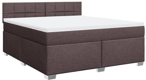 vidaXL Boxspringbett, Doppelbett mit LED Matratze Matratzenauflage, Bettgestell mit Lattenrost Kopfteil, Polsterbett Bett für Schlafzimmer, Dunkelbraun 180x200cm Stoff