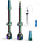 Shredr. Tubeless Ventile Set, Rainbow | Komplettes Set inkl. Tubeless Spritze | Superleicht Alu, Oil Slick eloxiert - schillernd, französisches Ventil Presta, 60mm für Rennrad-Felgen