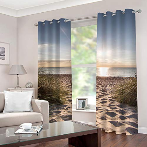 FYRHLH Ösenschal Vorhang Meer & Strand Blickdicht Aber lichtdurchlässig Dekoschal Microfaser mit wunderschön leichtem Fall Größe:B220 x H215cm