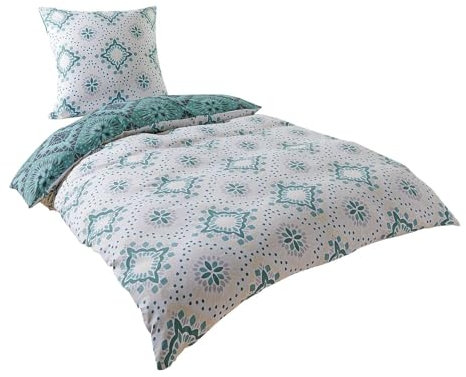 Traumschlaf Mikrofaser Ganzjahres Bettwäsche Set München • Wende-Design mit Ornamenten in Türkis • Atmungsaktiv & Pflegeleicht • mit Reißverschluss • 135x200 cm + 1 Kissenbezug 80x80 cm