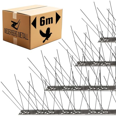 NIEDERBERG METALL Pinchos Antipalomas - 6 Metros Repelente Pajaros de Acero INOX con 216 Pinchos Anti Paloma - Repelente para Gatos - Pinchos Antipajaros Antipalomas Balcon Ahuyenta Gaviotas Jardin