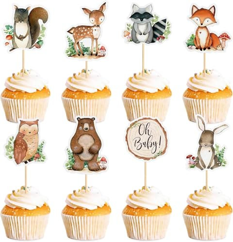 24 Stück Kuchendeko Tiere Cake Topper, Tier Cupcake Topper Wald, Waldtiere Kuchen deko Dschungel Tiere, Zoo Tortendeko Waldtiere Kuchendeckel für Kinder Geburtstag Dschungel Party, Baby Shower