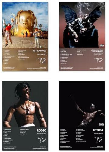 Poster mit Travis Scott Albumcover, limitierte Auflage, ungerahmt, 20 x 30 cm, Leinwandposter, Wandkunst, Dekordruck, Gemälde für Wohnzimmer, Schlafzimmer, Dekoration, 4 Stück