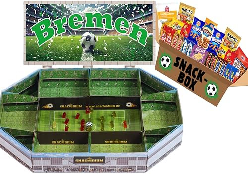 FUSSBALL - SNACKADIUM Fußball Snackstadion XXL inklusive SNACK-BOX. DEIN VEREIN - DEINE FARBEN - DEINE LEIDENSCHAFT- Einzigartiges Geschenk für Fußballfans, Stadionfeeling Zuhause (Bremen)