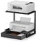 2-Tier Desktop Printer Stand with Fabric Drawer and Open Shelf, Printer Table with Storage for Home Office, 3D Printers, Fax Machine, Scanner, Black