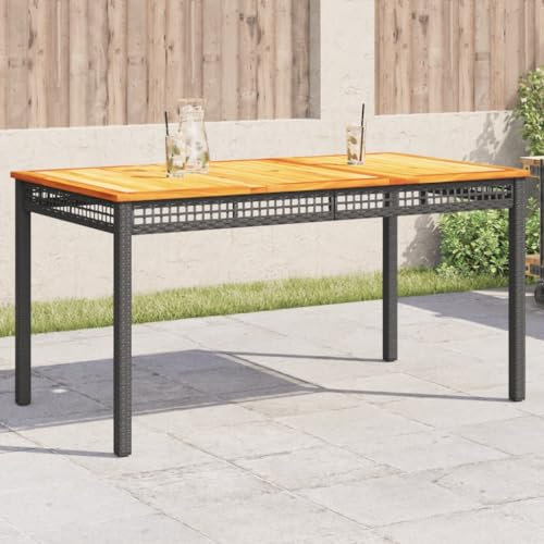 WKIEQACO Outdoor-Tische, Gartentisch, schwarz, 140 x 80 x 75 cm, Poly-Rattan, Akazienholz