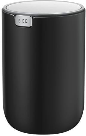 EKO Fandy Table Bin, 1.5L Mini Desk Rubbish Bin with Swing-Top Lid, 1.5 Litre Small Table Round Wastebasket for Office, Home, Bathroom, Bedroom, Car (Black)