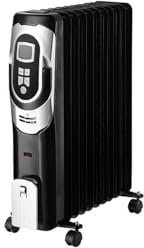 Ölradiator, 2500 W, 11 Elemente, Schwarz/Silber, mit einstellbarem Thermostat, Timer, Rollen und Anzeigelampe, ideal zum Beheizen von Räumen.