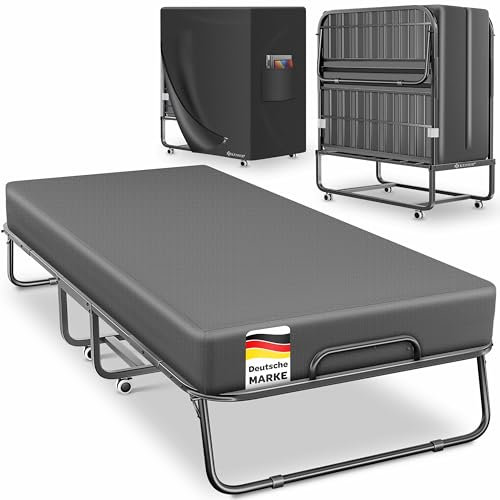 KESSER® Klappbett 200x90cm Gästebett inkl. Matratze aus Memory-Schaum & Rollen | faltbares Reisebett mit Metallrahmen für Erwachsene belastbar bis 250kg | Metallbett mit Schaumstoffmatratze & Cover