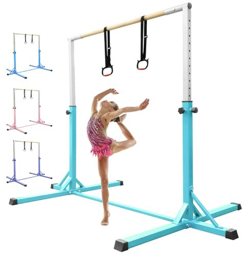 Reckstange kinder turnreck indoor outdoor,turnstange Gymnastikstange Kinder Gymnastics Bars for Kids mit 14 Höhenverstellbar, Turnreck Gymnastik Kinder Reck Reckanlage Horizontale Training Bar