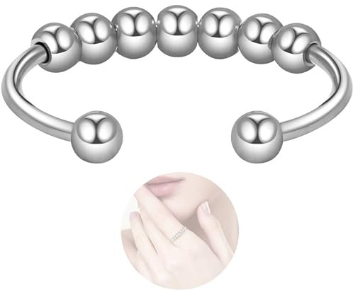 FEITENGU Silver Anxiety Ring,Aura Silberring Fidget Ringe Weißgold,Anti Stress Rings Silber 925 Damen,Daumenring,Stimmungsring Weihnachten Geburtstag Jubiläum Geschenke Für Frauen