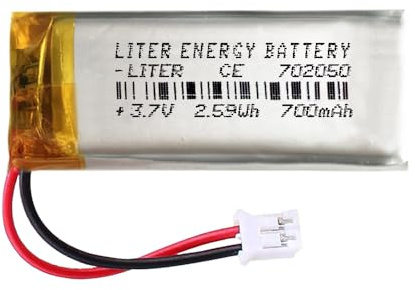 Battery 702050 LiPo 3.7V 700mAh 2.59Wh Rechargeable Connector PH2.0 (JST-PHR-02) Type B Lithium: Ensure the device polarity matches the battery 52x20x7mm (PH2|700mAh|702050)