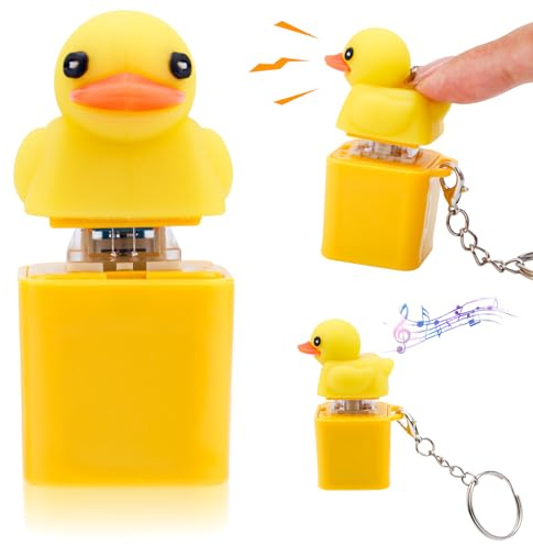 BTFO 2 Stück Schlüsselanhänger Quakender Ente, Fidget Enten Tastatur mit Bunten Lichtern und Geräuschen Süßes Schlüsselanhänger-Dekor Tragbares Druckknopf-Spielzeug für Kinder und Erwachsene