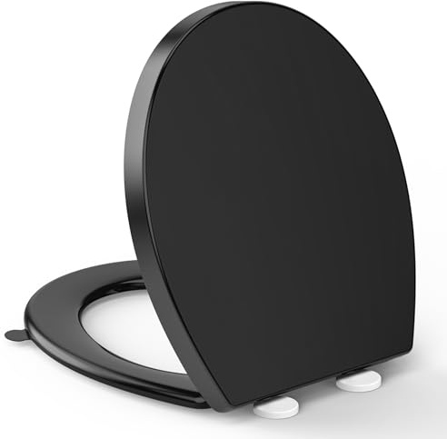YEAUPE PRO Tapa WC Universal Forma O, Asiento de Inodoro de Cierre Suave en Forma de O con Liberación Rápida para una Fácil Limpieza, Estándar Ovalados, Negro, 44,6 x 37,2 x 4,3cm