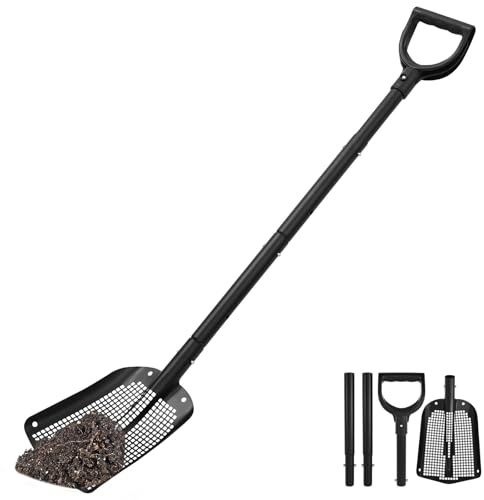 Pelle à tamis en alliage d'aluminium - Largeur de la pelle : 20 cm - Avec trou de tamis de 59 à 118 cm - Poignée réglable - Longue et robuste - Résistante à la corrosion - Pour la chasse au trésor sur