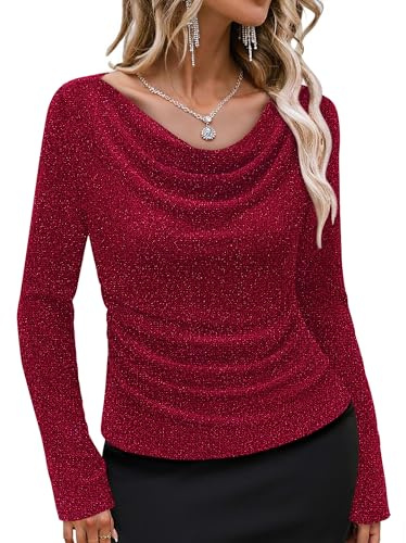 Gaharu Party Oberteil Damen Glitzer: Glitzer Cocktail-Party Oberteil - Elegante Silvester Bluse - Herbst Festlich Shirt