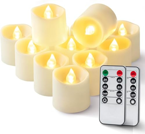 Homemory 24 Stück Elektrische Timer Teelichter mit 10-Key Fernbedienung, Elektrische Batterie LED Kerzen, inklusive Batterien, Deko für Weihnachten, Hochzeit, Party, (Warmweiße Lichter,Wach