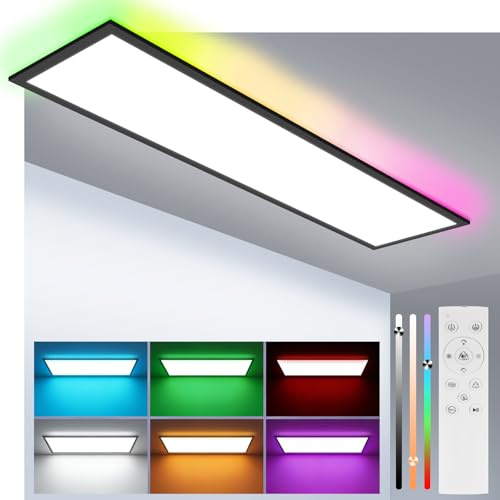 Woiledlt LED Panel Deckenleuchte Dimmbar - Deckenlampe Schwarz Flach 24W | 100cm RGB Vier Modi Farbwechsel Stufenloses Dimmen 10%-100% Küchenlampe mit Nachtlichtfunktion für Arbeitszimmer Internetcafé