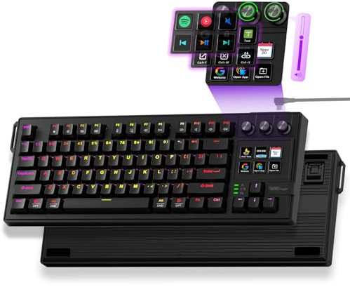 VSDINSIDE K1 Pro Makro-Tastatur, kabelgebunden, programmierbare On-Board-Tastatur, benutzerdefinierte Gaming-Streaming-Tastatur mit Bildschirm und Knopf, Dichtung, RGB-Hintergrundbeleuchtung