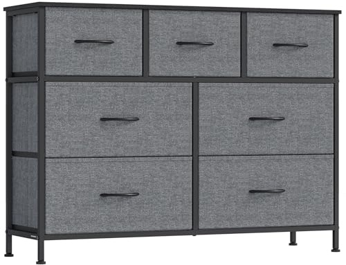 SONGMICS Kommode, Aufbewahrungsschrank, 7 Schubladen, Stahl | Schrank, modern, für Schlafzimmer, Flur, Wohnzimmer, schiefergrau, BELLAH Kollektion LGS323G101