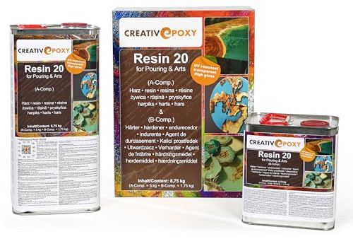 CreativEpoxy Epoxidharz Resin 20-2K klares Gießharz/Vergussharz | selbstentlüftend, UV-beständig & lösemittelfrei | hohe Schichtdicke bis 50 mm | für Resin Art, River Table, Holz, Möbel 6,75kg