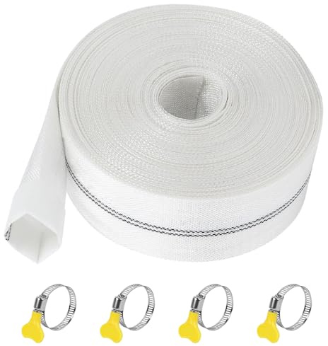 KBIBCK Manguera Plana 32 mm x 20 m Ø 1 1/4, Manguera de Tela con 4 Clips, Mangueras Plana Flexible para Bombas Sumergibles, Bombas de Agua Sucia, Riego de Jardin, Estanque de Drenaje