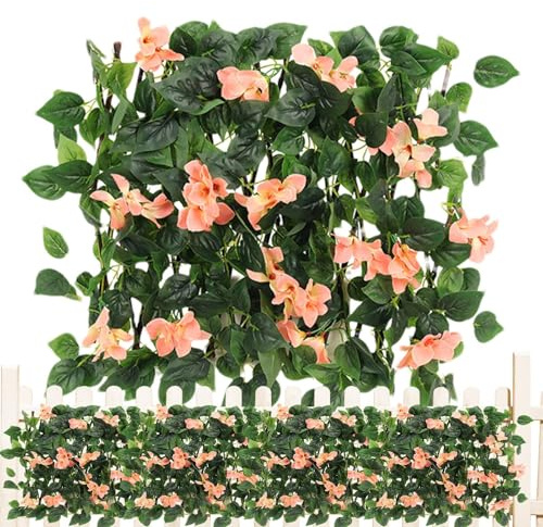 Paravento per balconi con foglie – Petunia finta decorativa, recinzione a foglia verde | per balcone, cortile, patio, aiuole, prato, scale, finestre da parete