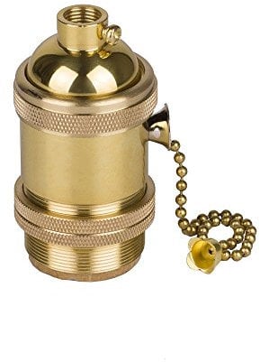 HJXDtech - Vintage Support pour Ampoule E27 Douille Culot de Lampe Avec Interrupteur de Chaîne en Cuivre Laiton Couleur Cuivre