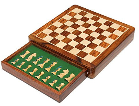 StonKraft Wooden Magnetic Chess set with Storage Drawer | Travel Chess Board Game set with Chessmen Drawer (Flat 12 x 12 Inch)