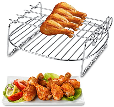Doppelschicht Backen Grill, Grillständer, Edelstahl Heißluftfritteuse Zubehör, Ersatz BBQ Rack Doppelschicht Spieße Backblech Für Air Fryer, Party-Kit