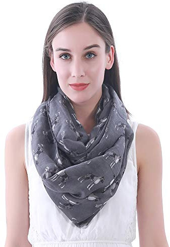 Lina & Lily Damen Loop Schal mit Hunde-Motiv Boxer Hund (Grau)