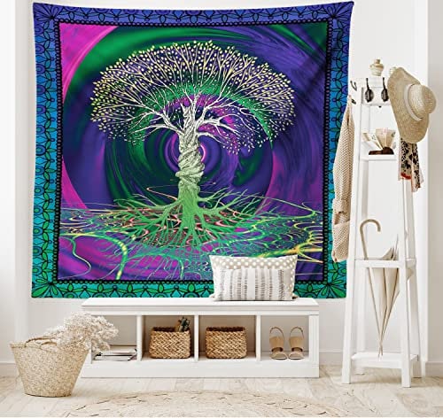 ABAKUHAUS Psychedelisch Wandteppich und Tagesdecke, Digitale Psychedelische Kunst aus Weiches Mikrofaser Stoff Waschbar ohne Verblassen Digitaldruck, 230 x 140 cm, Violett Fuchsia
