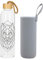 Glasflasche 1 Liter Bamboo Trinkflasche Borosilikatglas mit Neoprentasche zum Mitnehmen von kalt & heiß Getränken BPA-frei für unterwegs Sportflasche Glas Wasserflasche(Wolf)